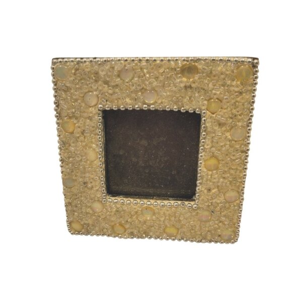 White Beaded Picture Frame Jeweled Whimsycore Boho Fairycore Wedding 3x3 - Picture 2 of 7